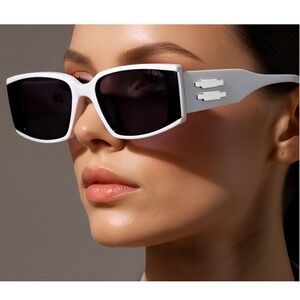 Rectangle‎ Sunglasses White Frame Fashion Trendy Sun Glasses Women Street Beach